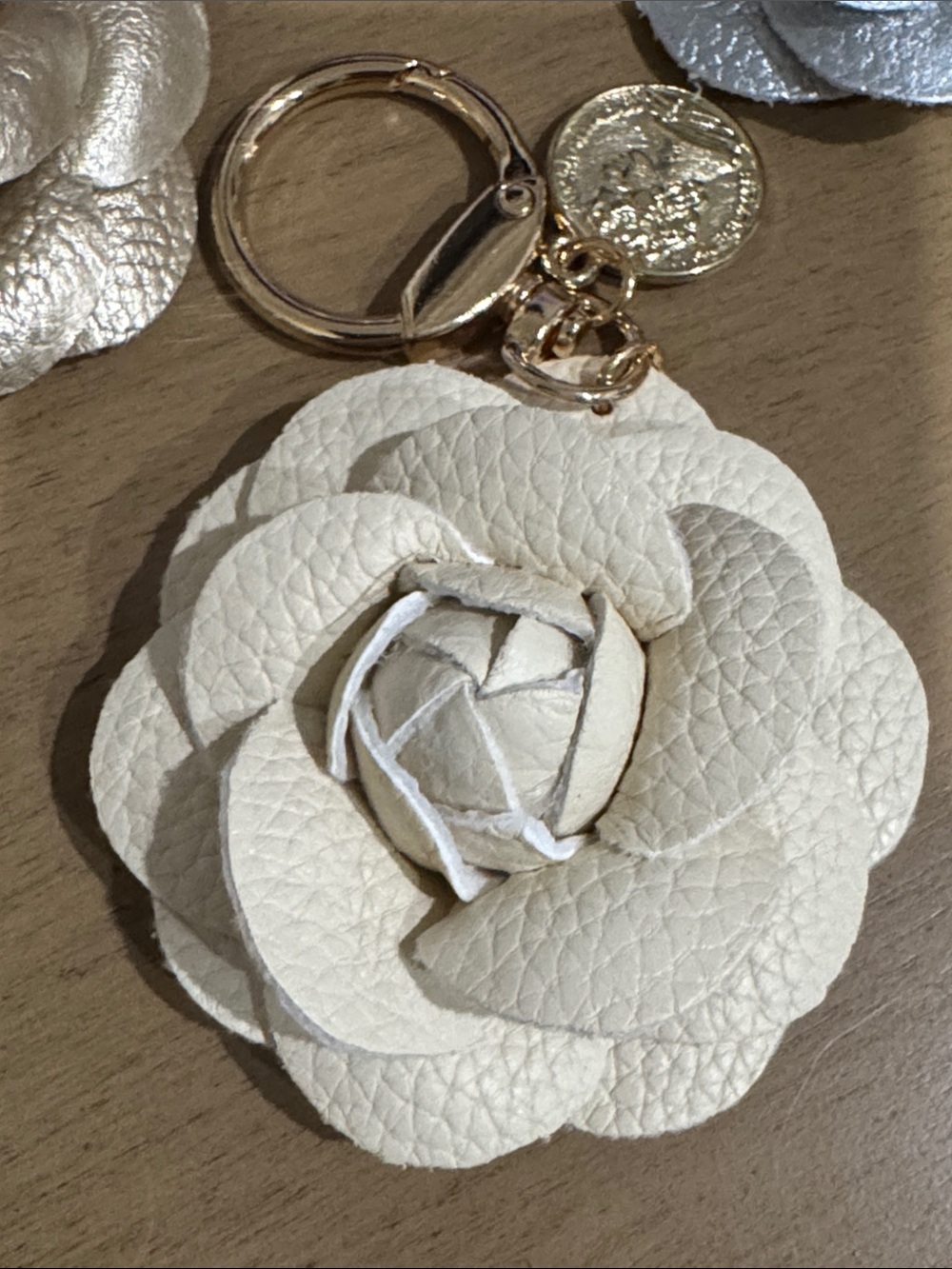 Leather Flower Keychain -White or Silver- PICK ONE other 2 sold - Picture 2 of 5